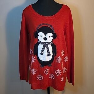 NWT REITMANS Whimsical Winter Penguin Snowflake Themed Sweater, Size XL
